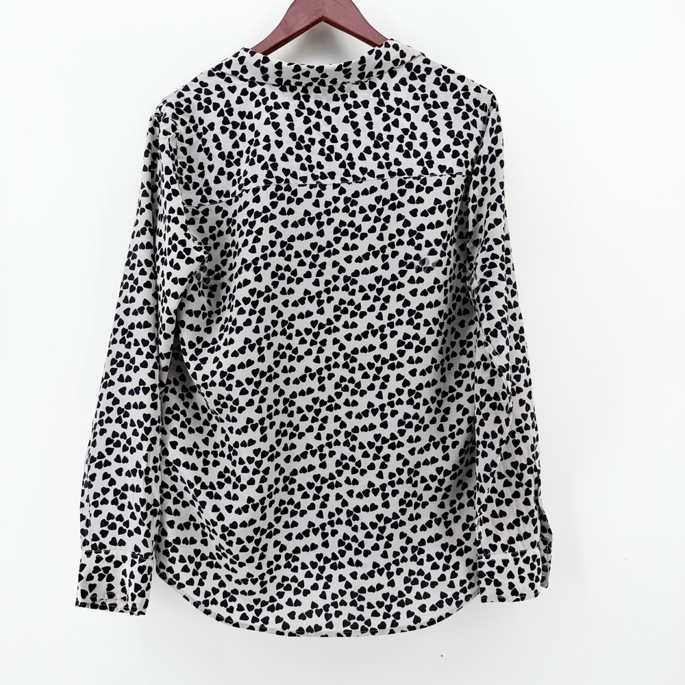 Equipment Femme 100% Silk Heart Print Adalyn Blouse - Gray/Black - Large - Picture 3 of 7